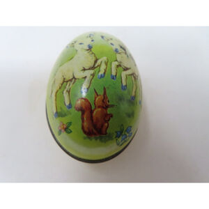 VTG METAL EASTER Egg Candy Container Yellow Lambs England 1.5”